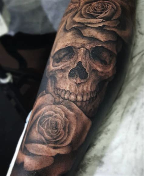 Rose And Skull Sleeve Tattoos For Men