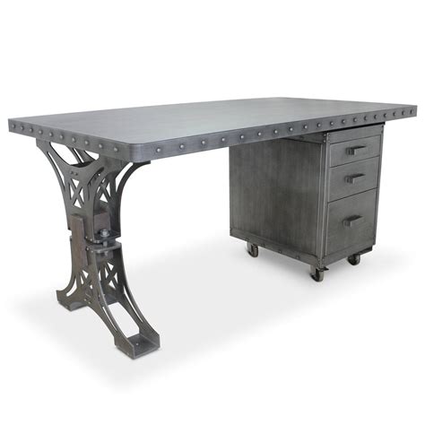 Pratt Truss Industrial Steel Office Desk with Movable Cabinet Drawers ...