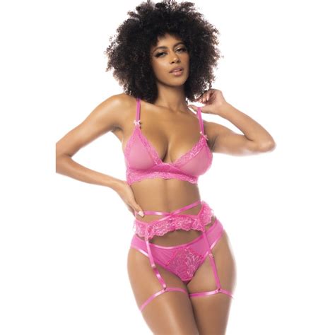 parure lingerie sexy rose de trois pièces de lingerie sexy rose dentelle