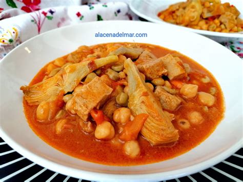 Guiso de garbanzos con atún y alcachofas alacena del mar