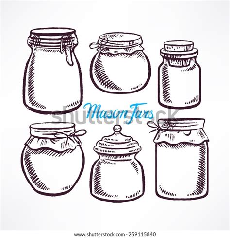 Sketch Different Shape Mason Jars Handdrawn Stock Vector Royalty Free