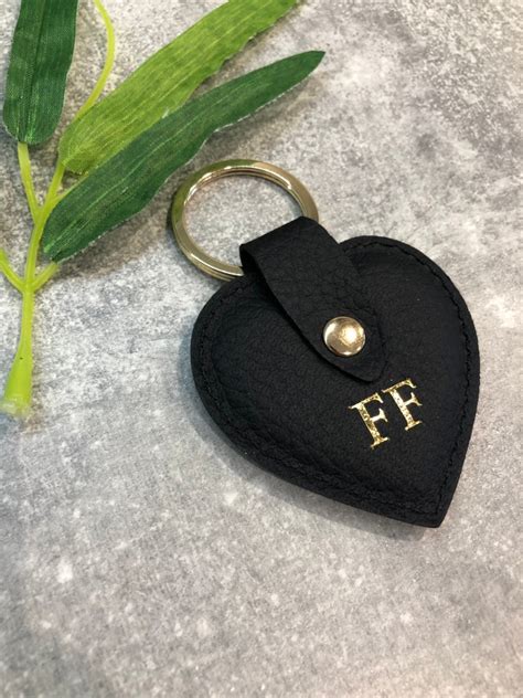 Porte clés en cuir noir personnalisé avec vos initiales Etsy