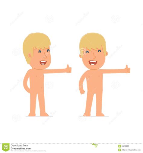 Funny And Cheerful Character Naked Man Showing Thumb Up As A Symbol Of Approval Stock