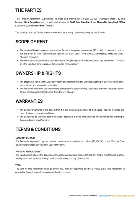 Simple Tenancy Agreement Template Free Pdf Google Docs Word