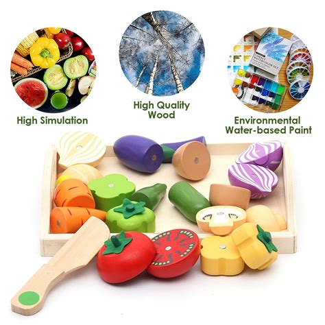 TKB 18 Wooden Fruit Cutting Vegetables Toy Magnetic Wooden Role Play