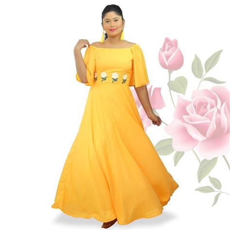 Bell Sleeve Georgette Maxi Dress With Small Flowers By Sunmart Lanka