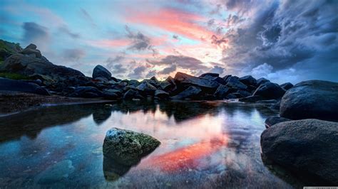 Hintergrundbilder Landschaft Sonnenuntergang Meer Rock Natur