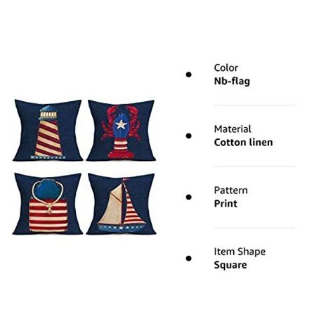 Hopyeer 4Pack Navy Blue Red Nautical America Flag Throw Pillow Covers