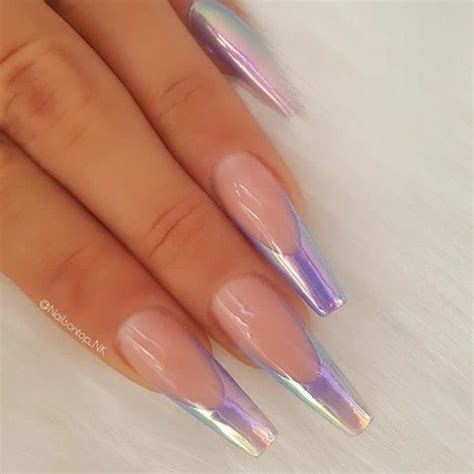 Gold Nude Square Nail Foil Iridescent Unicorn Simple Aurora Nails Acrylic Nail Designs