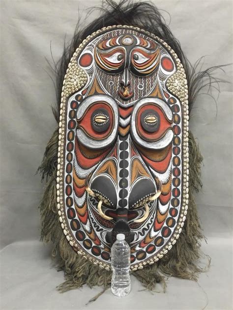 Large Papua New Guinea Mask Shield With Cassowary Feathers