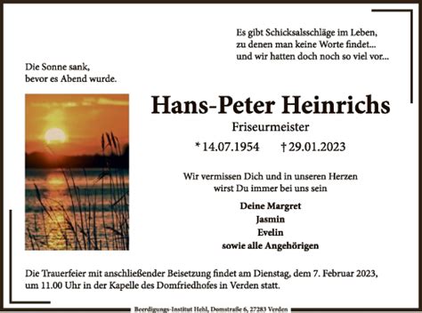 Traueranzeigen Von Hans Peter Heinrichs Trauer Kreiszeitung De