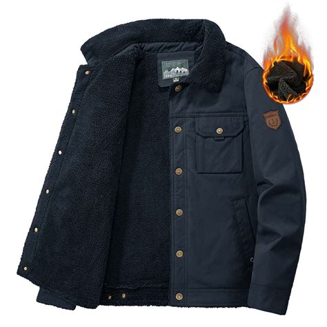 Mens Winter Cotton Cargo Jacket Sherpa Fleece Lined Work Coat