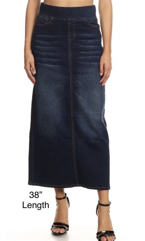 Denim Maxi Skirt Elastic Waist