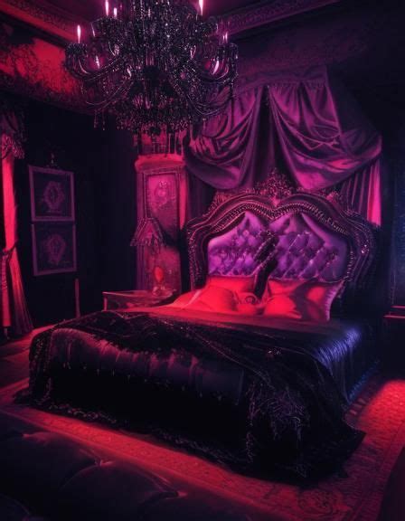 Gothic Bedroom With Black Walls And Black Gothic Bedand Hyperdetailed