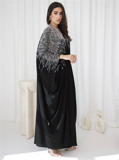 She Abaya Description Crepe Fabric Abaya With Silver Handwork Beads