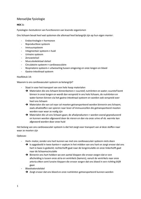 Menselijke Fysiologie Samenvatting Menselijke Fysiologie HOC 1