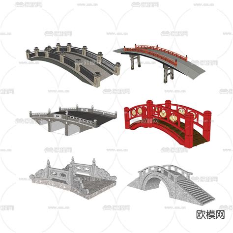 中式景观桥石拱桥su模型下载id：12005031sketchup模型下载 欧模网