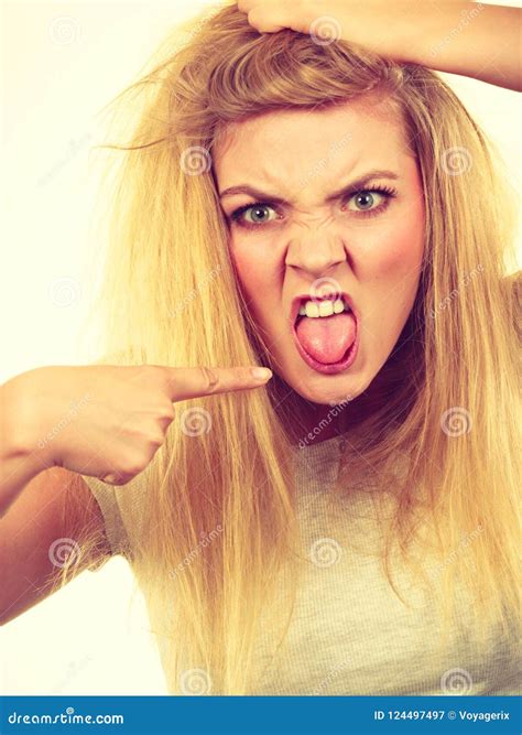 Furiously Mad Hungry Blonde Woman Holding Hair Stock Image Image Of Hair Angry 124497497