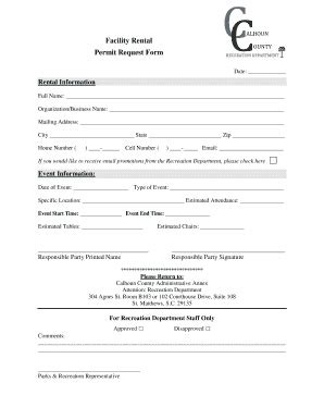 Fillable Online Calhouncounty Sc Facility Rental Permit Request Form