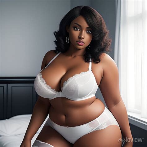 Curve African American Woman Plus Size Model In Lace Black Lingerie Wall Mural Murals