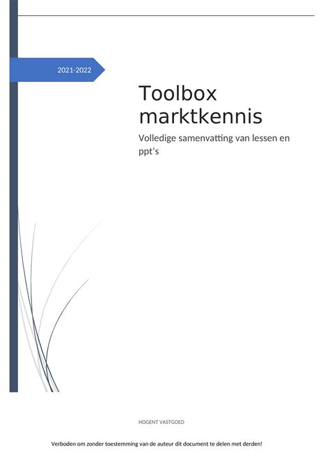 Samenvatting Toolbox Marktkennis Hogent Toolbox Marktkennis Stuvia Be