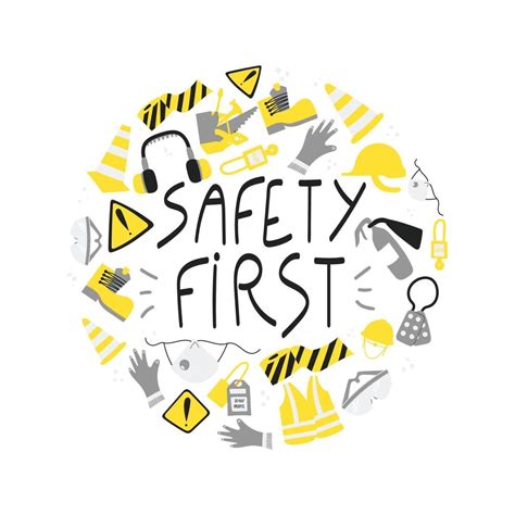 Safety first handwritten phrase clipart with PPE and safety tools ...