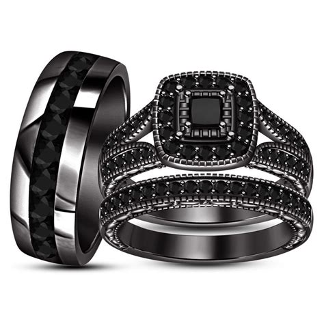 black diamond wedding sets for her - Leonarda Dover