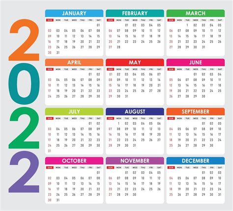 Vetor colorido do calendário 2022 3123857 Vetor no Vecteezy