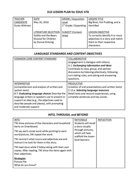 Eld Lesson Plan Template