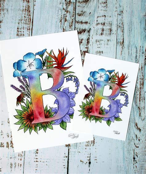 Letter 'B' Floral Alphabet Monogram Watercolour Art - Etsy