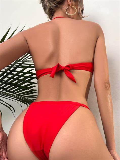 Scallop Trim Push Up Thong Bikini Swimsuit SHEIN EUR