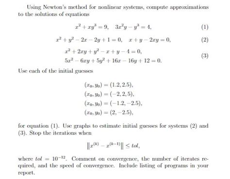 Using Newton S Method For Nonlinear Systems Compute Chegg