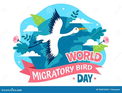 World Migratory Bird Day Vector Illustration With Birds Migrations