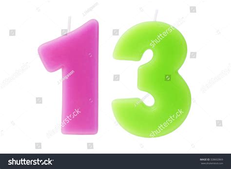 Colorful Birthday Candles In The Form Of The Number Thirteen On White