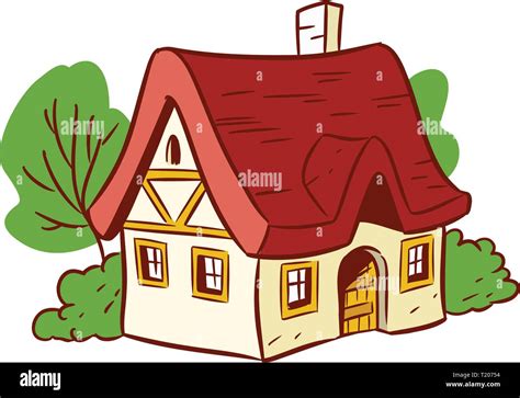 The illustration shows a small house. Done in a cartoon style, isolated ...