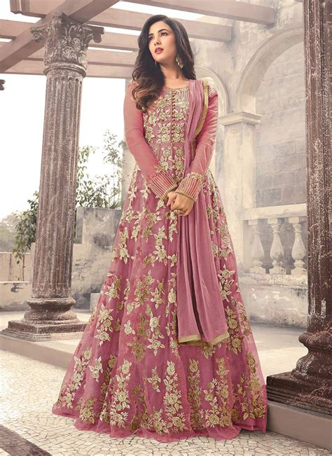 Buy Sonal Chauhan Pink Net Abaya Style Anarkali Suit Party Wear Online