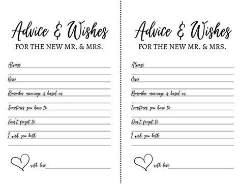 Advice For The New Mr And Mrs Table Sign W Advice Cards Included