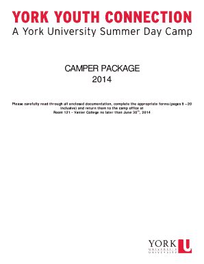 Fillable Online Yorku Camper Package Yorku Fax Email Print Pdffiller