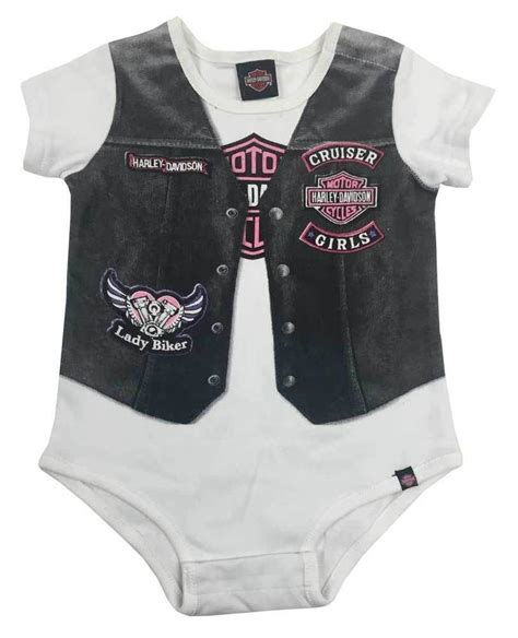 Harley Davidson Baby Girls Printed On Motorcycle Vest Newborn Creeper