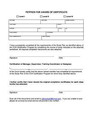 Fillable Online PETITION FOR AWARD OF CERTIFICATE Fax Email Print