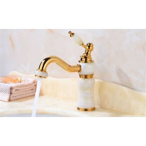 Luxury Basin Faucets Gold Plated Luxury Single Hole White Marble Brass