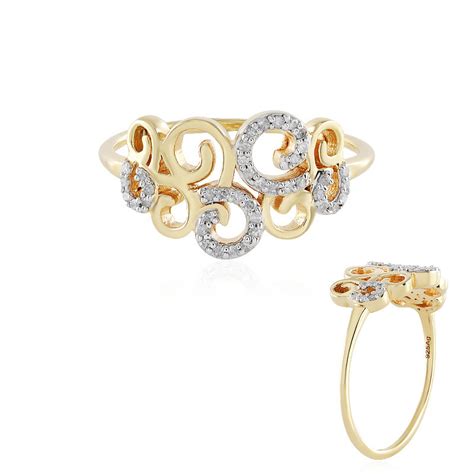 Vintage Scrollwork 0 189ct Diamant Gold Plated Silber Ring