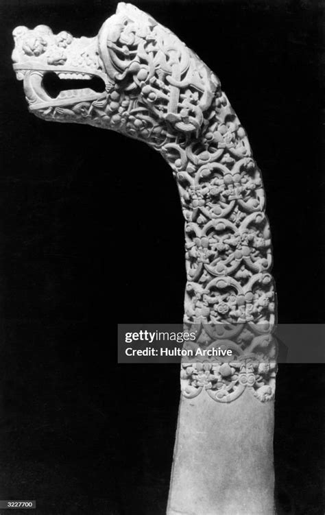 An Elaborately Carved Dragons Head Post Found In The Oseberg Ship A