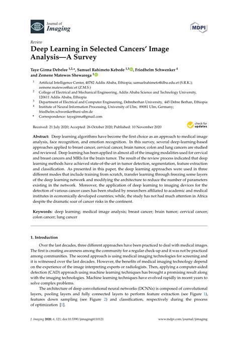 Pdf Deep Learning In Selected Cancers Image Analysis—a Survey