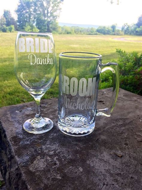 Etched Glass Bride And Groom Glasses Bride And Groom Glasses Bride