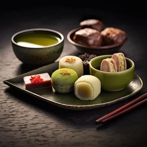 Premium Ai Image Japanese Sweets With Matcha Tea