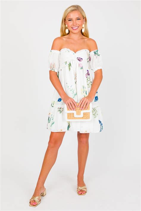 Off Shoulder Floral Dress White SALE The Blue Door Boutique