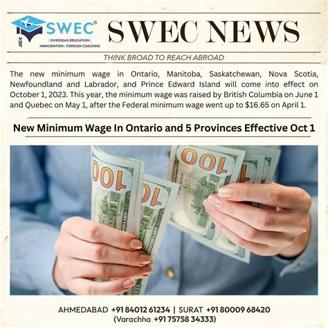 New Minimum Wage In Ontario And 5 Provinces Effective Oct 1 SWEC