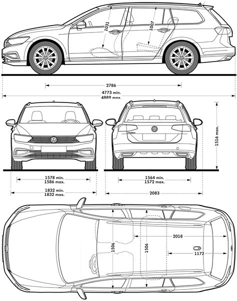 Volkswagen Passat GTE Variant 2019 Blueprint - Download free blueprint for 3D modeling