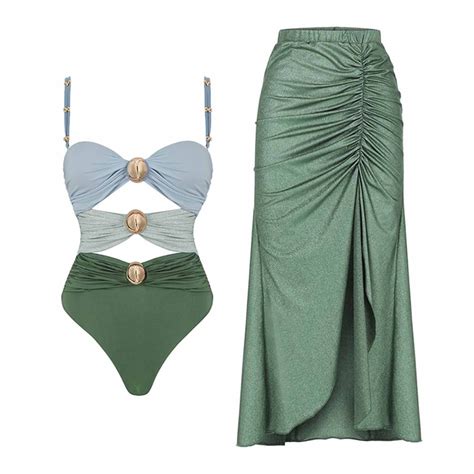 Lopeceal Women S One Piece Swimsuit With Cover Up Set Beach Wrap Skirt Retro Bikini Set Two
